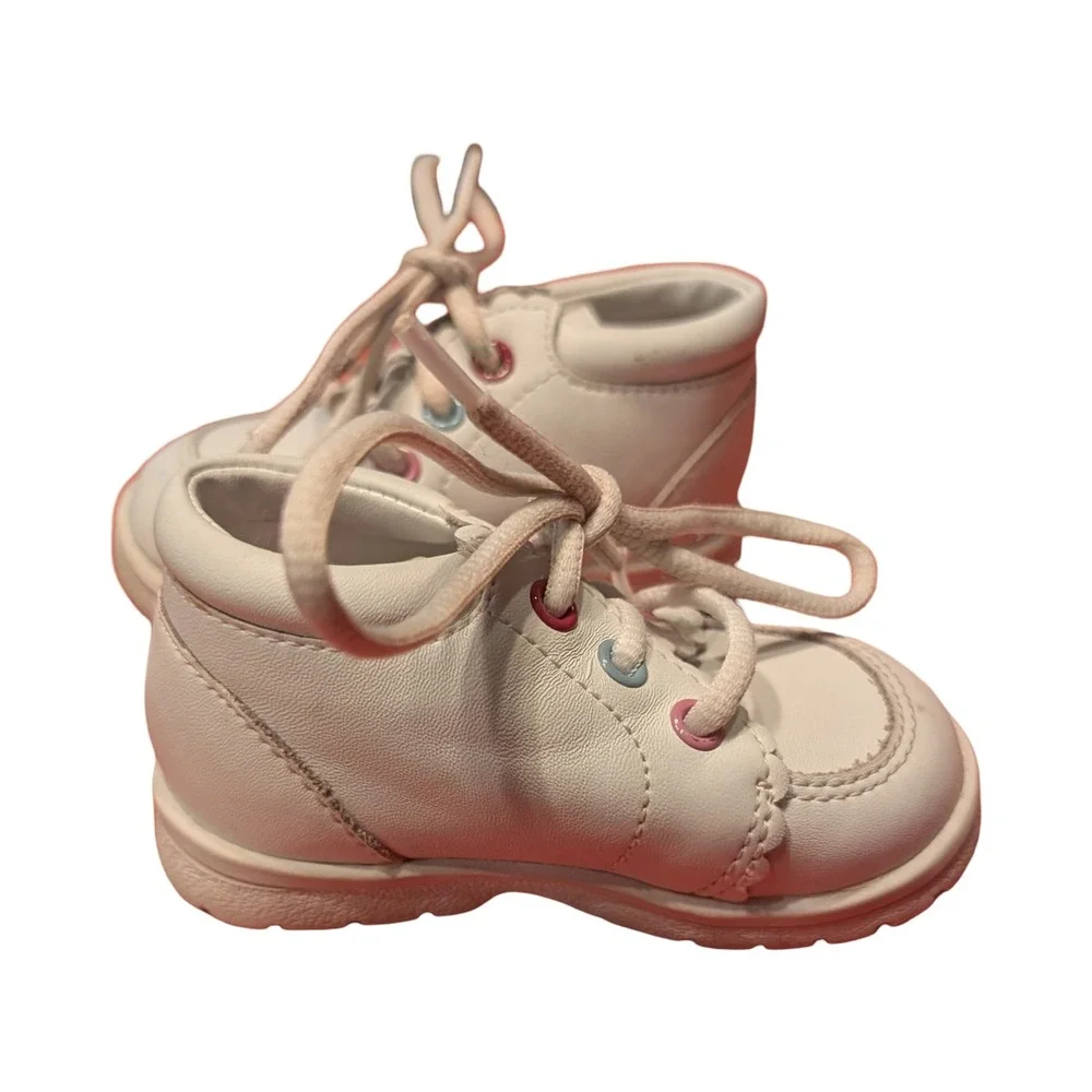 Y2K Baby Smart White Floral Embroidered High Top First Walker Shoes Pink Size 3‎